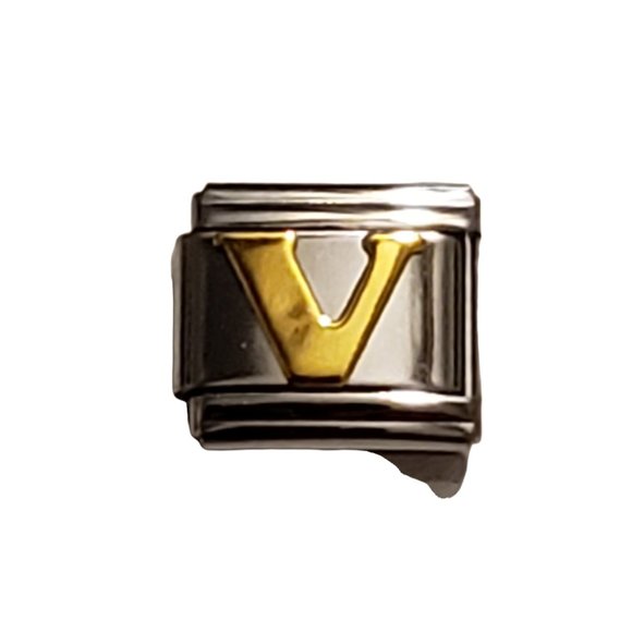 Italian Charm Bracelet Alphabet Letter Link - LETTER "V" - Picture 1 of 1
